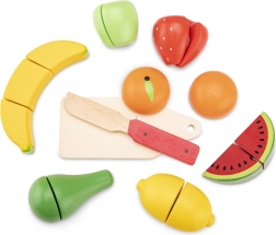 Houten fruitsnijset in mandje