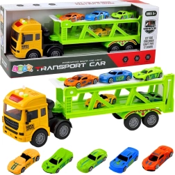 Groene transport-sleepwagen met autootjes met licht en geluid