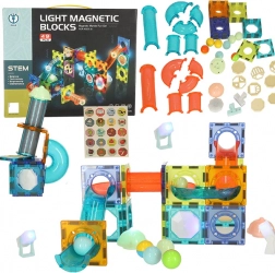 Magnetische bouwblokjes met verlichte knikkerbaan – 49 elementen