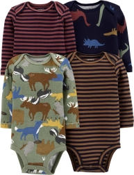 Carter's babyromper met lange mouwen brown/navy, 4 stuks, maat 56 (NB)
