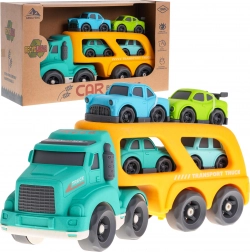 Interactieve takelwagen met platform en 4 autootjes van bioplastic voor kinderen vanaf 18 maanden – geel