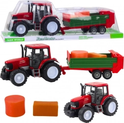 Tractor met aanhanger en hooibalen, rood, 62 cm