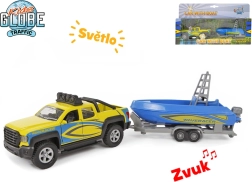 Kids Globe Traffic trekker met boot 27 cm, metalen model met licht en geluid