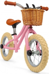 Bigjigs Toys loopfiets in balans roze met rieten mandje