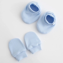baby katoenen set – slofjes en wantjes New Baby blauw (0–6 maanden)