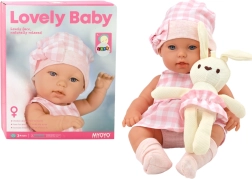 Poppenbaby met Drager Konijntje in Roze Geruite Kleding