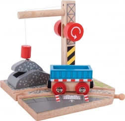 Houten speelgoedkraan met wagon Bigjigs Rail voor kinderen