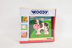 WOODY Houten rijgkubus met dieren, 9 blokken