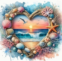 Diamantschilderij hart met uitzicht op het strand 30 × 40 cm