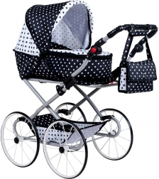 Retro kinderwagen voor poppen 2-in-1 New Baby Natálka – wit‑zwarte stippen