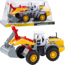 Bouwlader–graafmachine met beweegbare laadschop