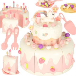 Twee-laagse verjaardagstaart met muziek en lichtjes, roze, 16 stuks