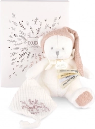 Cadeauset doudou roze beertje met fopspeenhouder en dekentje 20 cm
