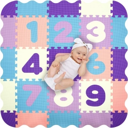 Humbi foam educatieve speelmat 3-in-1 met box en cijfers, 120 × 120 cm, pastel