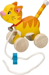 Houten trekkende speelgoedkat