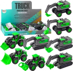 Bouwvoertuig met opwind-/frictieaandrijving – mini graafmachine, loader of bulldozer, groen