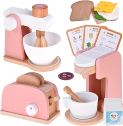 Houten set keukenapparaten voor kinderen – broodrooster, koffiezetapparaat en mixer met accessoires