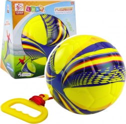 Gele foam bal aan een touwtje met krimphoes 14 cm