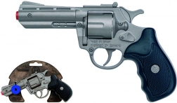 Politierrevolver van metaal, zilverkleurig, 8 schoten