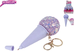 Glamour sleutelhanger ijsje met pen paars