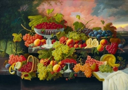 Puzzel Stilleven met Fruit en Zonsondergang