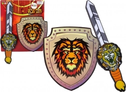 Ridderset van EVA-schuim – zwaard en schild met leeuwenmotief