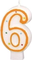 Verjaardagskaars met nummer 6 wit met gekleurde stippen