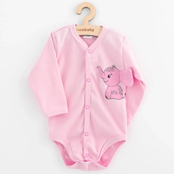 Babybody met lange mouwen, volledig doorknoopbaar NEW BABY Happy Elephant roze