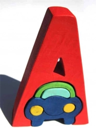 Houten letter A met autootje voor kinderen