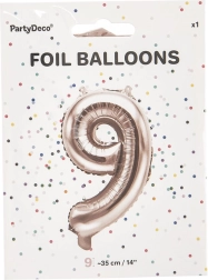 Folieballon cijfer 9 parelmoerroze 35 cm