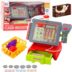 Kinderkassa met accessoires, mandje en fruit – licht en geluid, rood