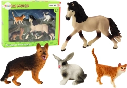 Set van figurines van huisdieren - Paard, Hond, Konijn, Kat, 4 stuks