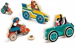 Houten voertuigen met drukknopen van Djeco