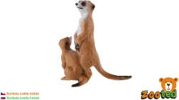 Meerkat met jong van kunststof, lichtbruin, 8 cm