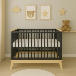 Kinderledikant met valbeveiliging 120 × 60 cm grafiet/naturel NEW BABY Marcus