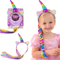 Haarband met eenhoornhoorn en kleurrijk vlechtbaar haar