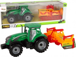 Groene tractor met oranje cultivator – set met vliegwiel voor kinderen