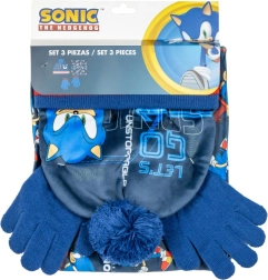 Kinder winterset SONIC – muts met pompon, handschoenen en nekwarmer