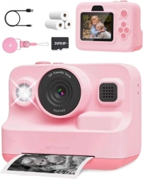 Instant kindercamera met printer, video en games, roze