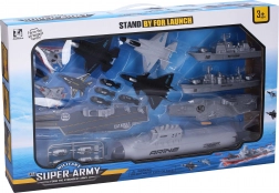 Vliegdekschip met katapult en onderzeeër