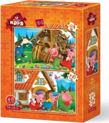 ART PUZZLE drie biggetjes – set van 2 puzzels (24 en 35 stukjes), 34 × 24 cm
