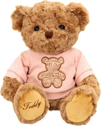 Pluchen Teddybeer in Roze T‑shirt Bruin 30 cm