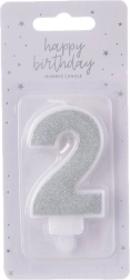 Zilveren taartkaars cijfer 2 (7 cm)