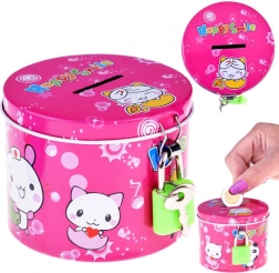 Roze metalen spaarpot met hangslot Happy Smile