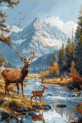Diamantschilderij hert in de bergen 30 × 40 cm