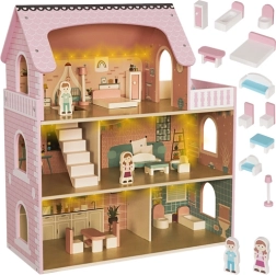 Houten poppenhuis met LED-verlichting en meubels KRUZZEL