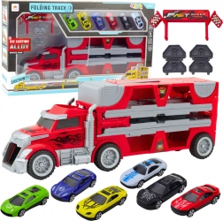 Uitschuifbare vrachtwagen met racebaan en 6 autootjes