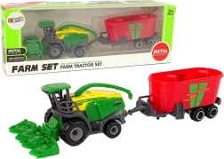 Combine met aanhanger – groen‑rode landbouwmachine, plastic speelgoed