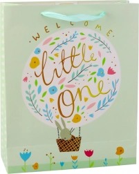 Groene cadeautas met konijntje voor het verwelkomen van een baby