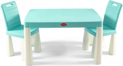Kunststof kinderstoeltje met tafel in blauw-wit DOLONI